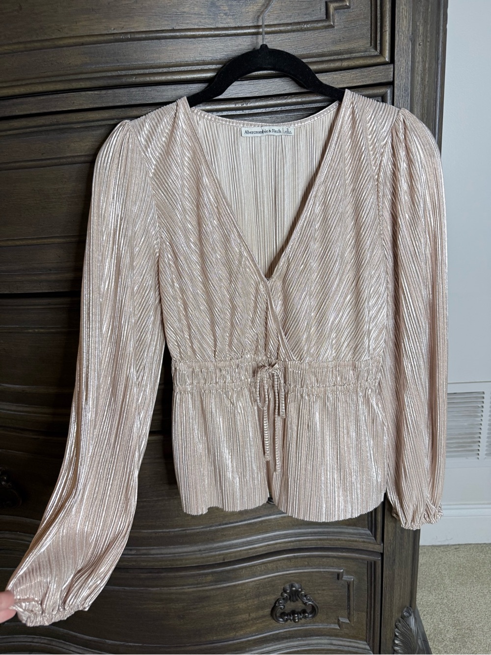 Abercrombie & Fitch Shimmery Rose Gold Pleated Wrap Top